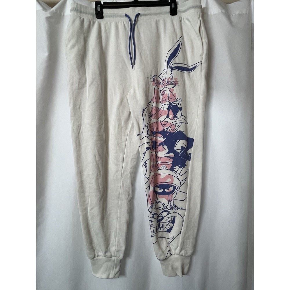 Looney Tunes Womens 3XL White Joggers Bugs‎ Bunny Pants Daffy Taz Martian. J95